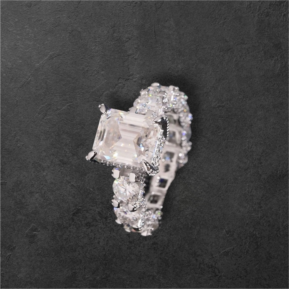 4ct Moissanite Solid S925 Silver Emerald Cut VVS Ring